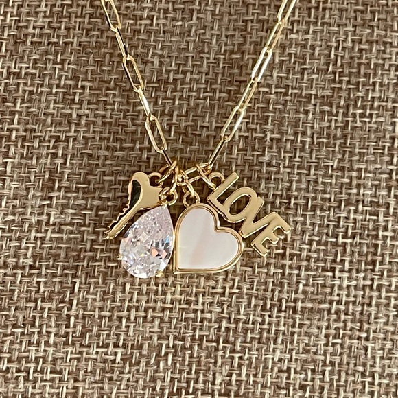 14KT Gold Flash Plated Genuine Mother of Pearl and Cubic Zirconia Necklace - Picture 5 of 9